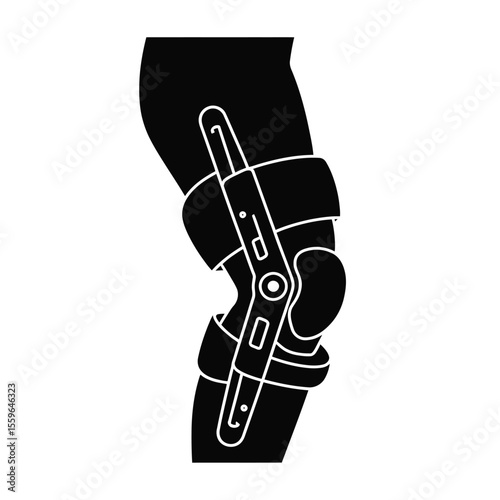 Knee brace icon in black and white for medical support