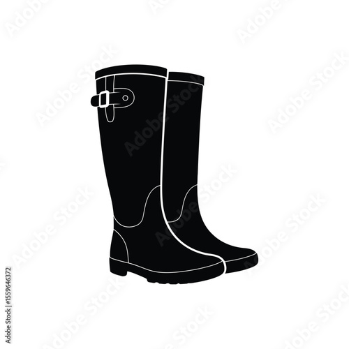 Black Rubber Rain Boots Illustration on White Background for Graphic Design
