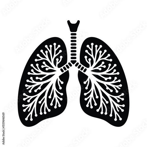 Human Lungs Illustration in Black and White Medical and Anatomical Concept