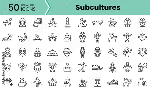 A diverse collection of linear icons representing various subcultures in a minimalist style. Each icon captures unique activities and lifestyles.