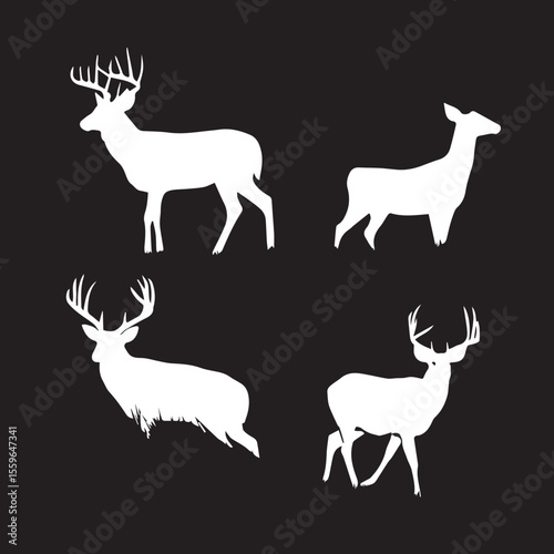 whitetail silhouette set, Black & White silhouette set