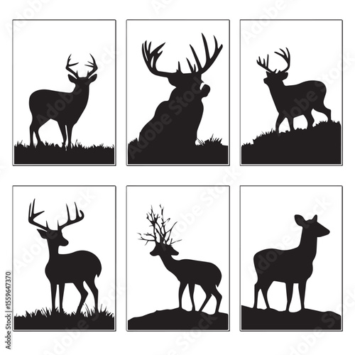 whitetail silhouette set, Black & White silhouette set