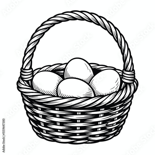 Monochrome Easter basket with eggs vintage style vector illustration design