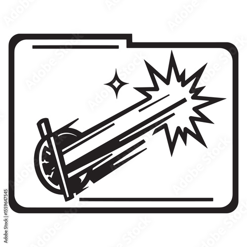 Artistic illustration of a cannon firing with a burst effect in black and white