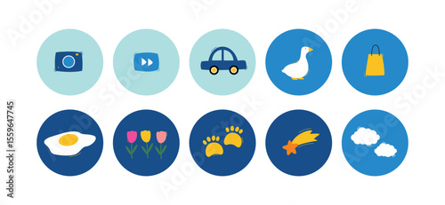 Cute blue hand drawn social media highlights collection