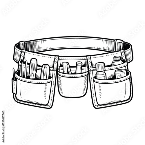 Hand Drawn Tool Belt with Tools Construction and Carpentry Equipment