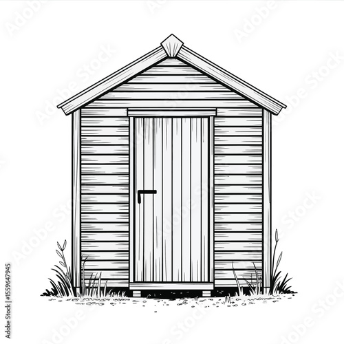 Simple Black and White Illustration of a Wooden Garden Shed
