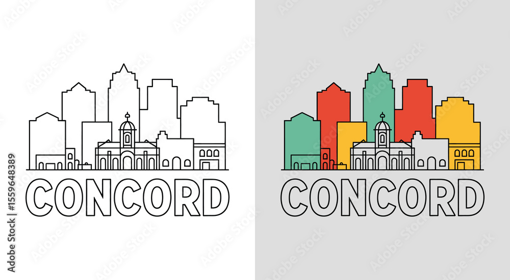 Naklejka premium Concord skyline with Todos Santos Plaza and downtown buildings for vibrant cityscape art.