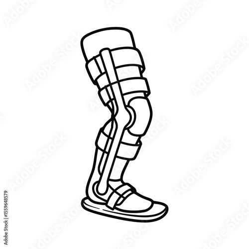 Leg brace orthosis outline illustration for medical and rehabilitation purposes