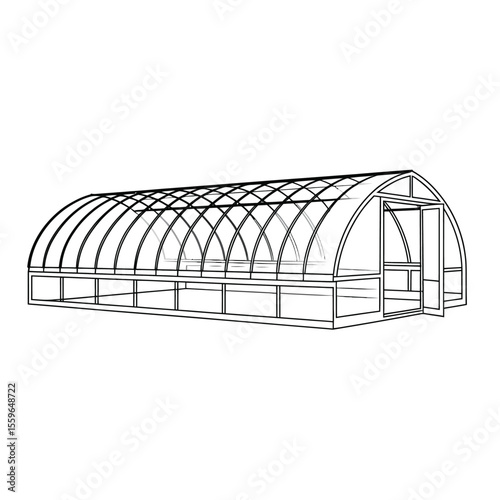 Line Drawing of a Greenhouse with Double Doors