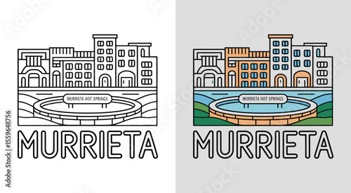 Murrieta skyline with hot springs and suburban buildings for relaxing cityscape art.