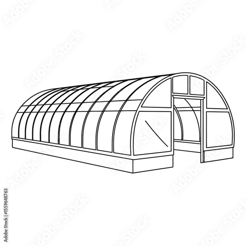 Outline illustration of a greenhouse with an open door for growing plants