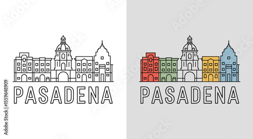 Pasadena skyline with City Hall and civic buildings for elegant cityscape art.