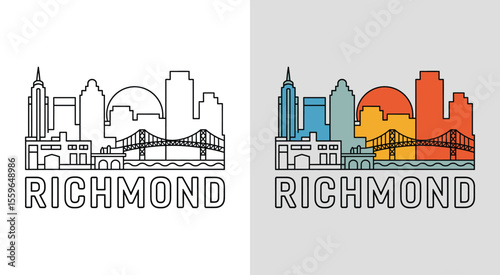 Richmond skyline with Richmond-San Rafael Bridge and waterfront for scenic cityscape art.