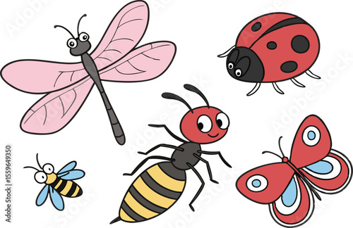 Insects and Small Creatures Clipart Set Featuring Bugs Beetles Worms and Tiny Critters. Hand Drawn Insects and Mini Creatures Collection for Educational and Kids Projects. Cute and Clean Insect