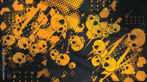 Grunge Skull Vector Background in Orange and Black