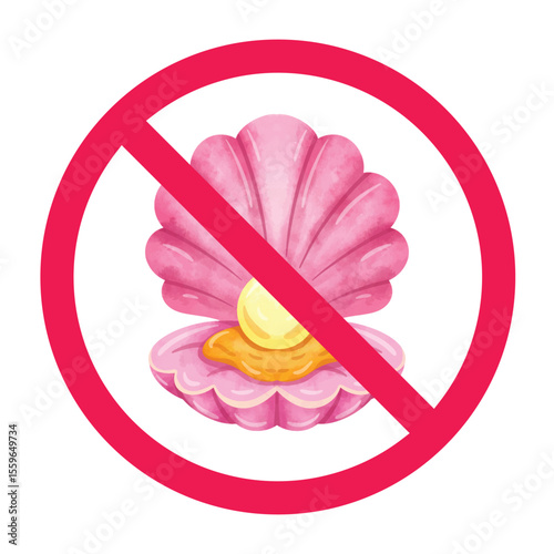 No seashell sign, forbidden sea shell sign, seashell with red crossed circle symbol, do not pick up seashells on the beach, never take seashells from beaches
