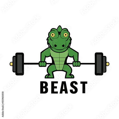 cartoon alligator flexing in a gym tank