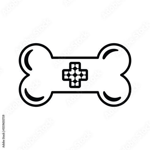 Dog bone with medical cross symbol veterinary care and animal health