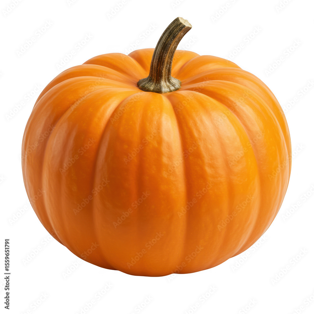 Obraz premium A single ripe orange pumpkin with a thick stem isolated on transparent background