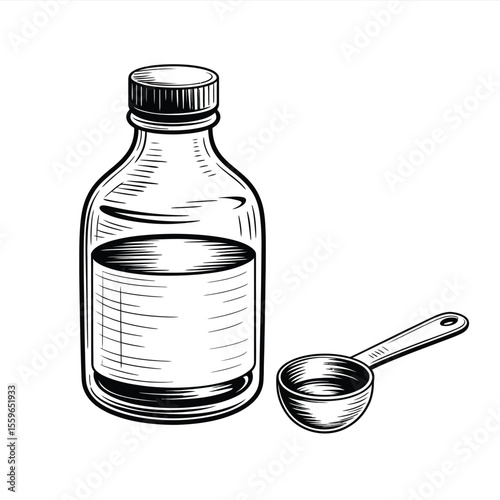 Hand Drawn Bottle with Measuring Spoon Illustration