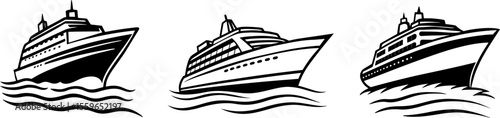 silhouette of ship set Cruise ship silhouette icons set side