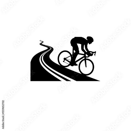 Cycle Up Motivation Graphic with Cyclist and Road, Motivational cycling illustration showing a cyclist in yellow climbing a winding road, encouraging perseverance and uphill challenges in sports.

