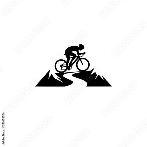 Cycle Up Motivation Graphic with Cyclist and Road, Motivational cycling illustration showing a cyclist in yellow climbing a winding road, encouraging perseverance and uphill challenges in sports.

