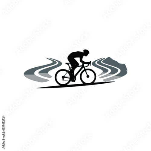 Cycle Up Motivation Graphic with Cyclist and Road, Motivational cycling illustration showing a cyclist in yellow climbing a winding road, encouraging perseverance and uphill challenges in sports.

