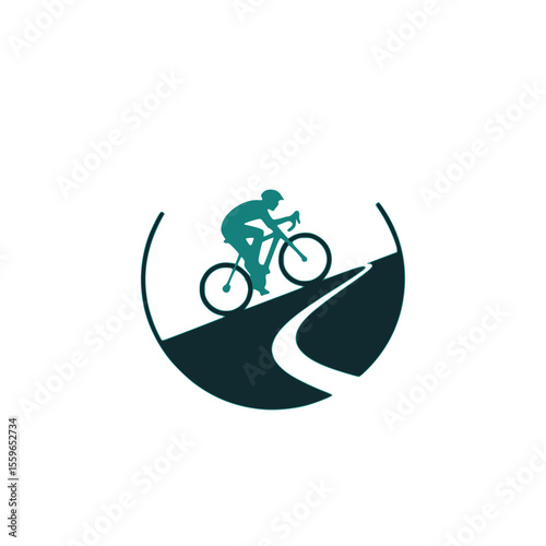 Cycle Up Motivation Graphic with Cyclist and Road, Motivational cycling illustration showing a cyclist in yellow climbing a winding road, encouraging perseverance and uphill challenges in sports.

