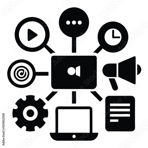 business strategy vector, marketing plan icon, startup growth silhouette, project chart line art, office plan symbol

