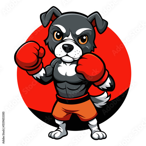 boxer dog wearing red boxing gloves 