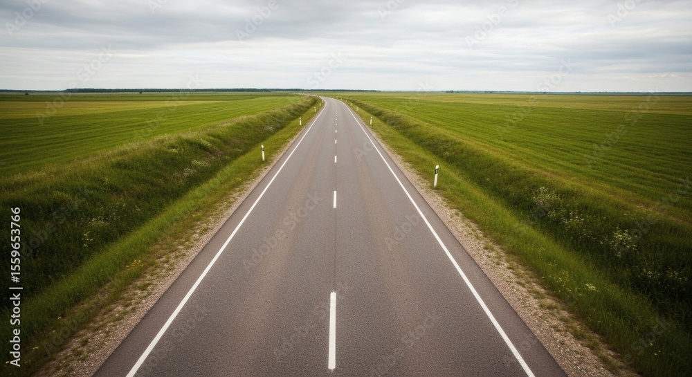Empty Road Through Green Fields Empty Road Through Green Fields