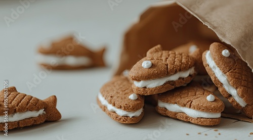 Whimsical Fish Shaped Cookies Spilling Out of Bag