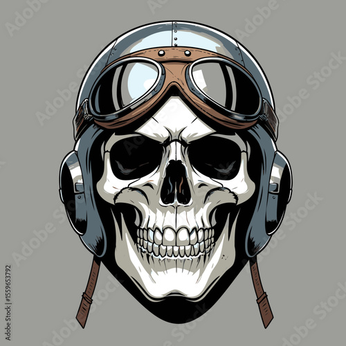 illustration of a skull wearing an aviator and flying goggles