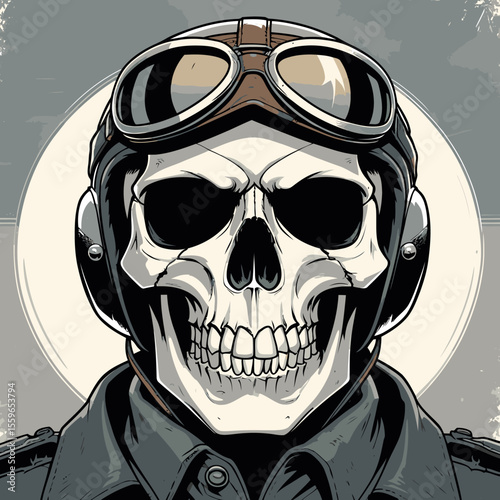 illustration of a skull wearing an aviator and flying goggles