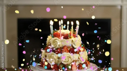 Birthday cake and falling the copitens particles clip 