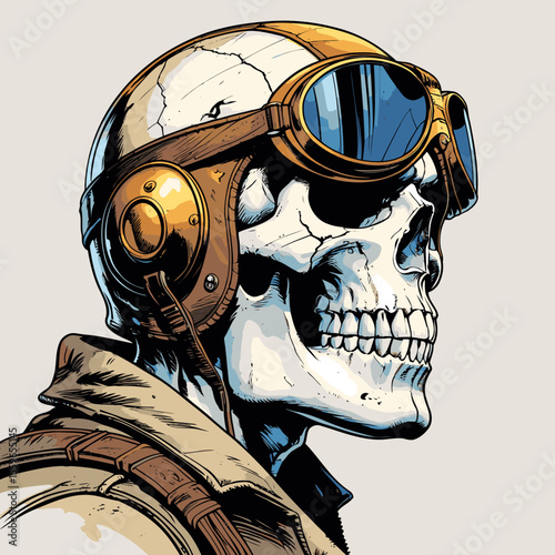 illustration of a skull wearing an aviator and flying goggles