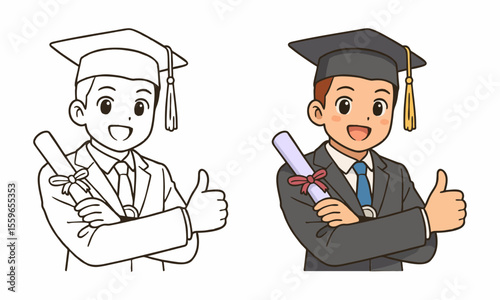 man happy graduate with diploma coloring page for kids