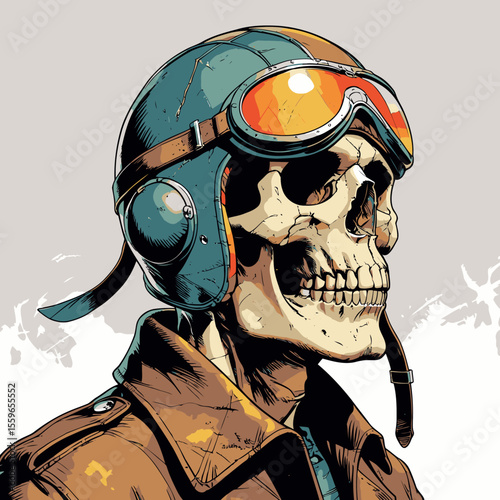 illustration of a skull wearing an aviator and flying goggles