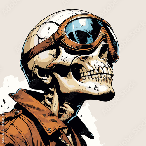 illustration of a skull wearing an aviator and flying goggles