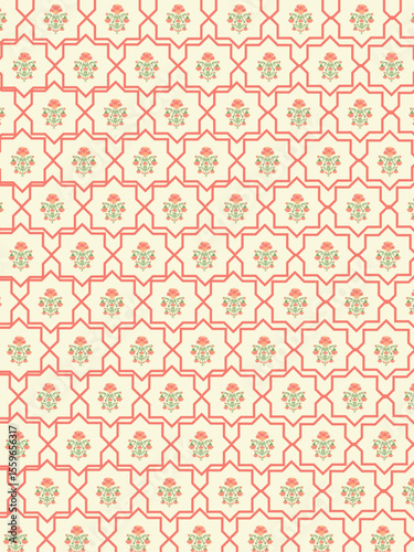 Hand drawn colourful geometric flowers, seamless patterns with floral for fabric, textiles, clothing, wrapping paper, backdrop, banner, illustration, abstract backgrounds.