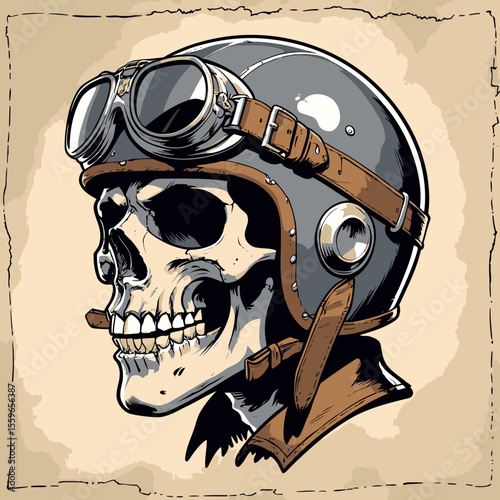 illustration of a skull wearing an aviator and flying goggles