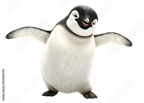   happy penguin jumping isolated on white background PNG, AI GENERATED