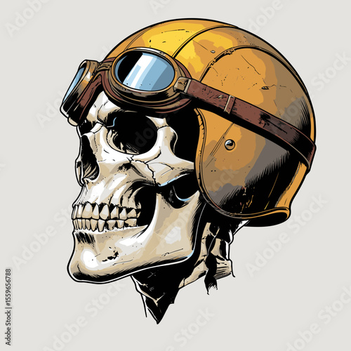 illustration of a skull wearing an aviator and flying goggles