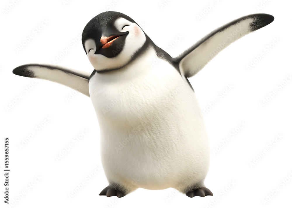 Fototapeta premium happy penguin jumping isolated on white background PNG, AI GENERATED