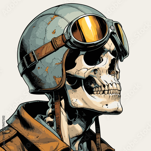 illustration of a skull wearing an aviator and flying goggles