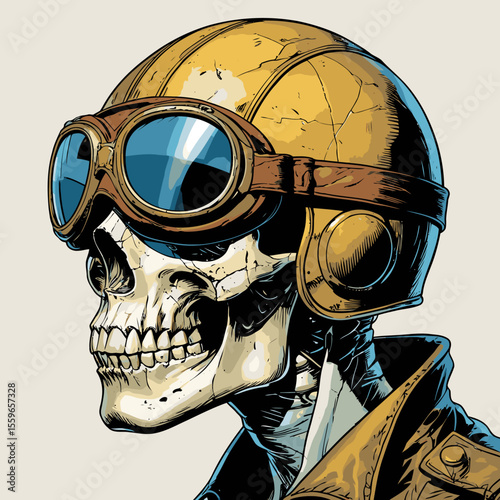illustration of a skull wearing an aviator and flying goggles