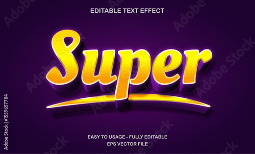 Super text, editable text effect template, 3d bold gold cartoon text style