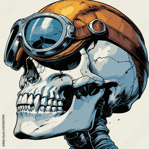 illustration of a skull wearing an aviator and flying goggles